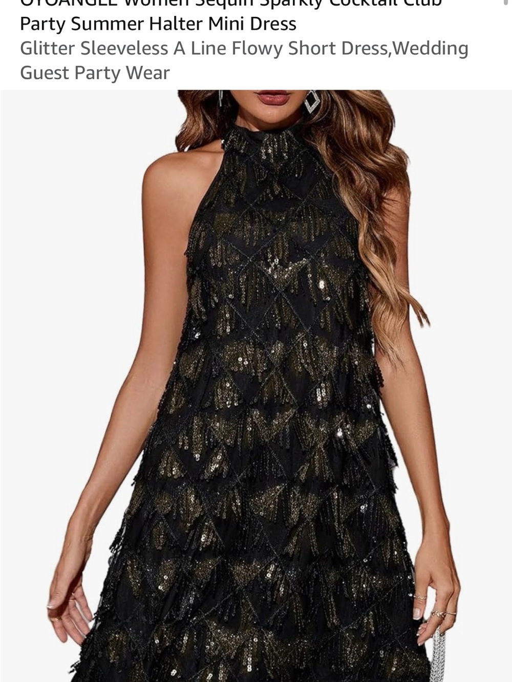 Sequin Halter Cocktail Dress - Black & Gold